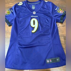 Nike on field Tucker fitted Baltimore Ravens #9 Purple Jersey medium